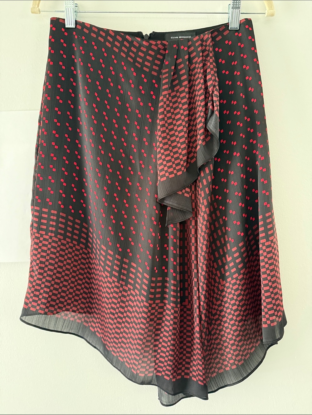 Club Monaco Black and Red Asymmetrical Ruffle Midi Skirt